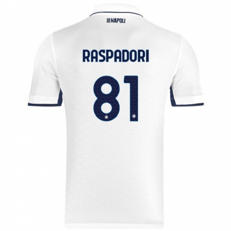 Kandiny Gyermek Giacomo Raspadori #81 Fehér Royal Blue Idegenbeli Jersey 2024/25 Mez Póló Ing