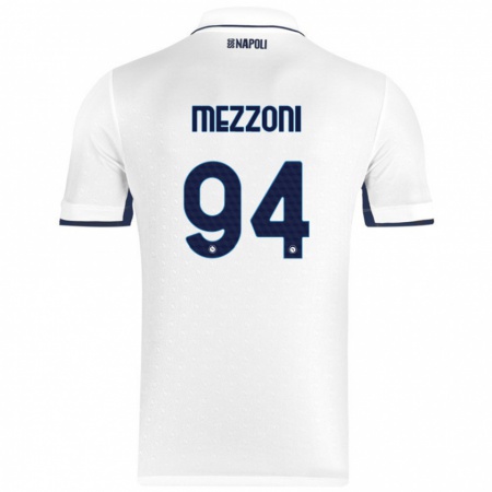 Kandiny Gyermek Francesco Mezzoni #94 Fehér Royal Blue Idegenbeli Jersey 2024/25 Mez Póló Ing