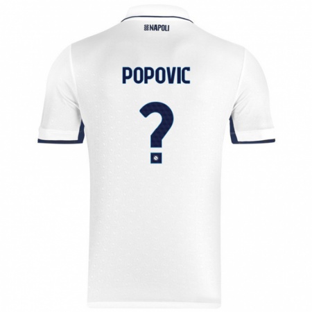 Kandiny Gyermek Matija Popovic #0 Fehér Royal Blue Idegenbeli Jersey 2024/25 Mez Póló Ing