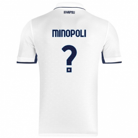 Kandiny Gyermek Francesco Minopoli #0 Fehér Royal Blue Idegenbeli Jersey 2024/25 Mez Póló Ing