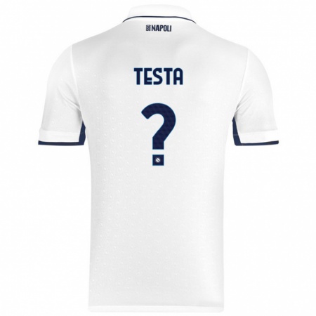 Kandiny Gyermek Vincenzo Testa #0 Fehér Royal Blue Idegenbeli Jersey 2024/25 Mez Póló Ing