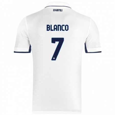 Kandiny Gyermek Gimena Blanco #7 Fehér Royal Blue Idegenbeli Jersey 2024/25 Mez Póló Ing