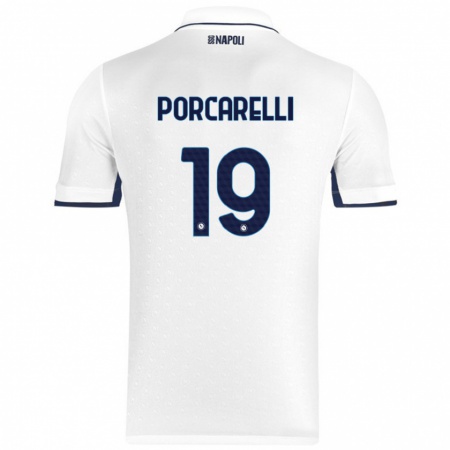 Kandiny Gyermek Maddelena Porcarelli #19 Fehér Royal Blue Idegenbeli Jersey 2024/25 Mez Póló Ing