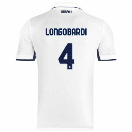 Kandiny Gyermek Salvatore Longobardi #4 Fehér Royal Blue Idegenbeli Jersey 2024/25 Mez Póló Ing