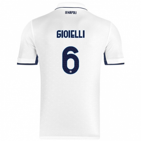 Kandiny Gyermek Francesco Pio Gioielli #6 Fehér Royal Blue Idegenbeli Jersey 2024/25 Mez Póló Ing