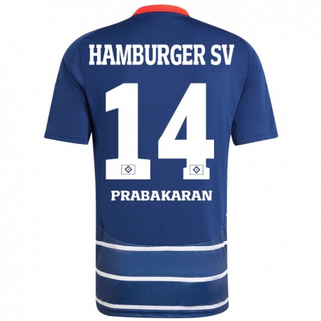 Kandiny Gyermek Nilavan Prabakaran #14 Sötétkék Idegenbeli Jersey 2024/25 Mez Póló Ing