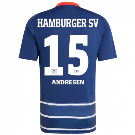 Kandiny Gyermek Bent Andresen #15 Sötétkék Idegenbeli Jersey 2024/25 Mez Póló Ing