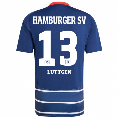 Kandiny Gyermek Lasse Lüttgen #13 Sötétkék Idegenbeli Jersey 2024/25 Mez Póló Ing