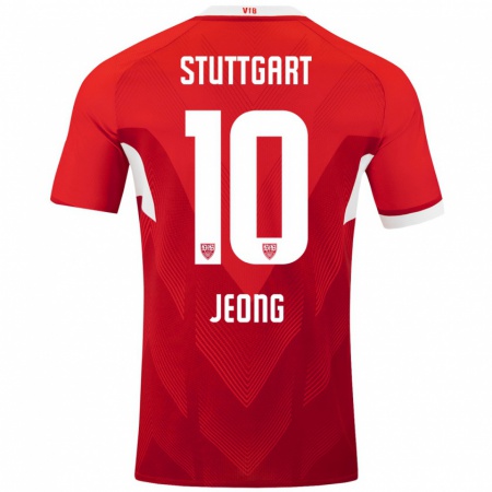 Kandiny Gyermek Woo-Yeong Jeong #10 Piros Fehér Idegenbeli Jersey 2024/25 Mez Póló Ing