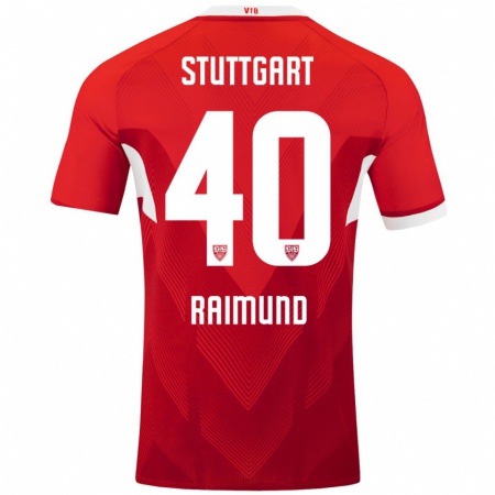 Kandiny Gyermek Luca Raimund #40 Piros Fehér Idegenbeli Jersey 2024/25 Mez Póló Ing