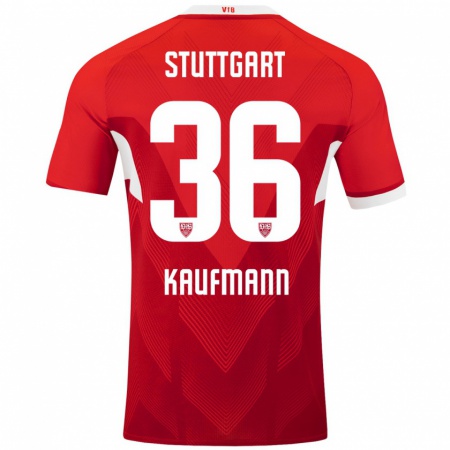 Kandiny Gyermek Tino Kaufmann #36 Piros Fehér Idegenbeli Jersey 2024/25 Mez Póló Ing