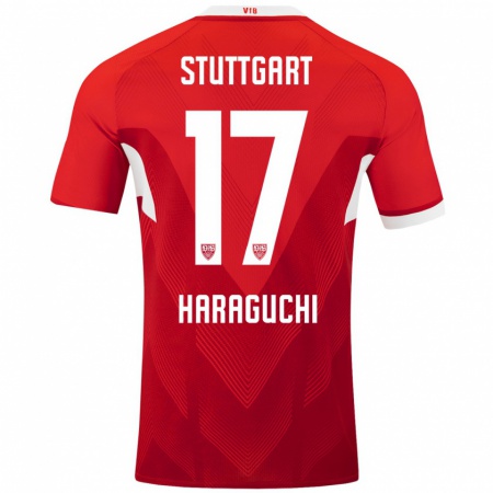 Kandiny Gyermek Genki Haraguchi #17 Piros Fehér Idegenbeli Jersey 2024/25 Mez Póló Ing