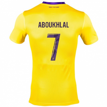 Kandiny Gyermek Zakaria Aboukhlal #7 Sárga Lila Idegenbeli Jersey 2024/25 Mez Póló Ing