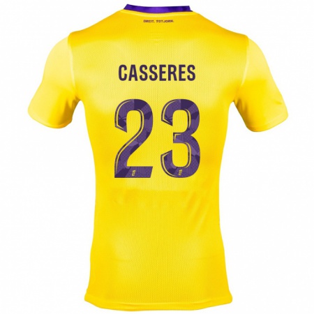 Kandiny Gyermek Cristian Cásseres Jr. #23 Sárga Lila Idegenbeli Jersey 2024/25 Mez Póló Ing