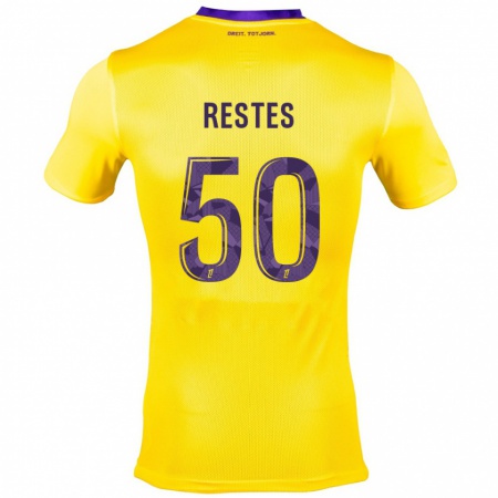 Kandiny Gyermek Guillaume Restes #50 Sárga Lila Idegenbeli Jersey 2024/25 Mez Póló Ing