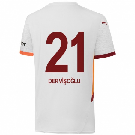 Kandiny Gyermek Halil Dervişoğlu #21 Fehér Sárga Piros Idegenbeli Jersey 2024/25 Mez Póló Ing