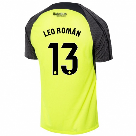 Kandiny Gyermek Leo Román #13 Fluoreszkáló Zöld Fekete Idegenbeli Jersey 2024/25 Mez Póló Ing