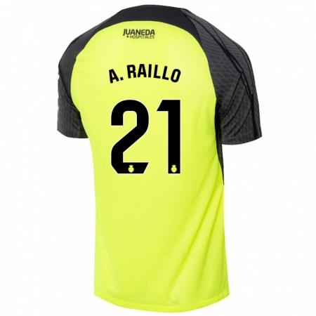 Kandiny Gyermek Antonio Raíllo #21 Fluoreszkáló Zöld Fekete Idegenbeli Jersey 2024/25 Mez Póló Ing