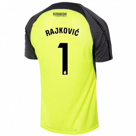 Kandiny Gyermek Predrag Rajkovic #1 Fluoreszkáló Zöld Fekete Idegenbeli Jersey 2024/25 Mez Póló Ing