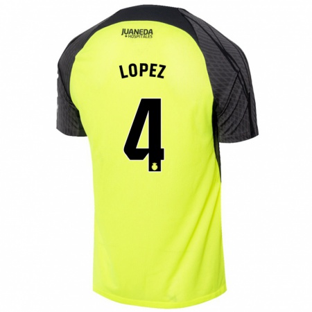 Kandiny Gyermek David López #4 Fluoreszkáló Zöld Fekete Idegenbeli Jersey 2024/25 Mez Póló Ing