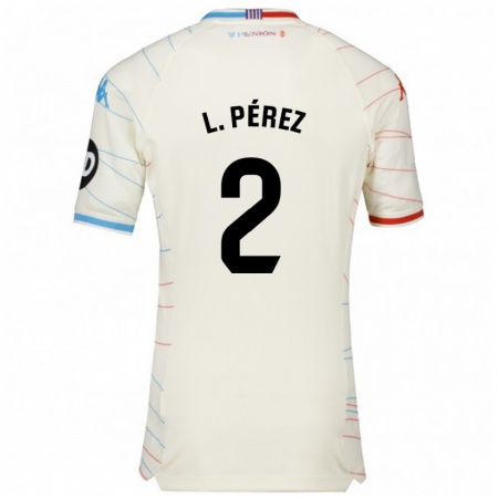 Kandiny Gyermek Luis Pérez #2 Fehér Piros Kék Idegenbeli Jersey 2024/25 Mez Póló Ing