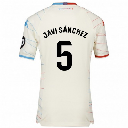 Kandiny Gyermek Javi Sánchez #5 Fehér Piros Kék Idegenbeli Jersey 2024/25 Mez Póló Ing