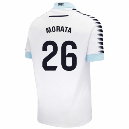 Kandiny Gyermek Álex Morata #26 Fehér Kék Idegenbeli Jersey 2024/25 Mez Póló Ing