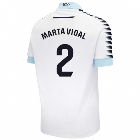 Kandiny Gyermek Marta Vidal Vela #2 Fehér Kék Idegenbeli Jersey 2024/25 Mez Póló Ing