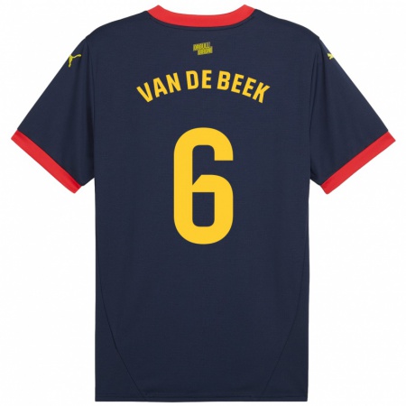 Kandiny Gyermek Donny Van De Beek #6 Sötétvörös Idegenbeli Jersey 2024/25 Mez Póló Ing