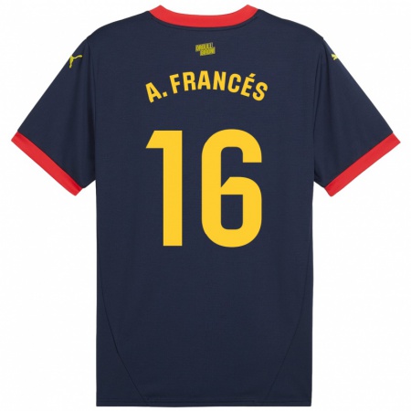 Kandiny Gyermek Alejandro Francés #16 Sötétvörös Idegenbeli Jersey 2024/25 Mez Póló Ing