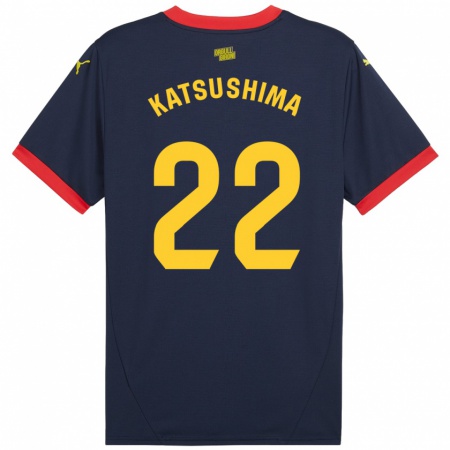 Kandiny Gyermek Shinnosuke Katsushima #22 Sötétvörös Idegenbeli Jersey 2024/25 Mez Póló Ing