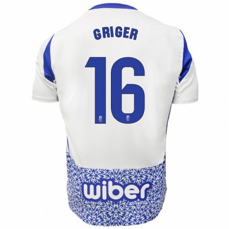 Kandiny Gyermek Adam Griger #16 Fehér Kék Idegenbeli Jersey 2024/25 Mez Póló Ing