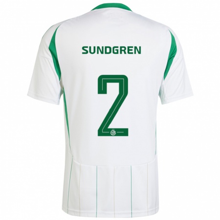 Kandiny Gyermek Daniel Sundgren #2 Fehér Zöld Idegenbeli Jersey 2024/25 Mez Póló Ing