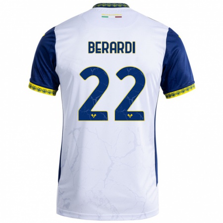 Kandiny Gyermek Alessandro Berardi #22 Fehér Kék Idegenbeli Jersey 2024/25 Mez Póló Ing