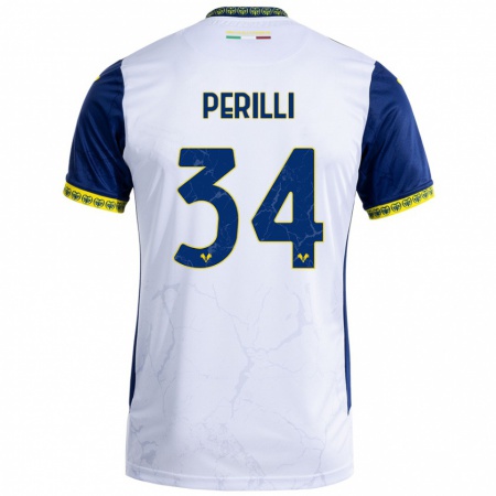 Kandiny Gyermek Simone Perilli #34 Fehér Kék Idegenbeli Jersey 2024/25 Mez Póló Ing