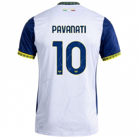 Kandiny Gyermek Alessandro Pavanati #10 Fehér Kék Idegenbeli Jersey 2024/25 Mez Póló Ing