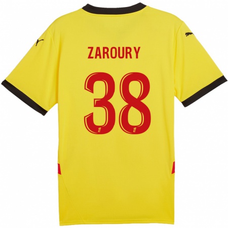 Kandiny Férfi Anass Zaroury #38 Sárga Piros Hazai Jersey 2024/25 Mez Póló Ing