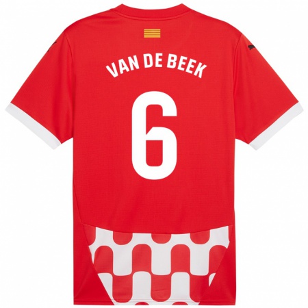 Kandiny Férfi Donny Van De Beek #6 Piros Fehér Hazai Jersey 2024/25 Mez Póló Ing