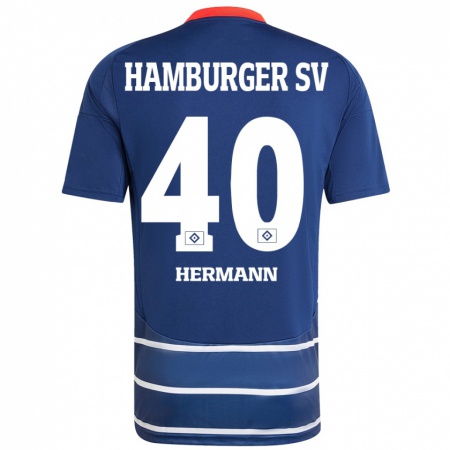 Kandiny Férfi Hannes Hermann #40 Sötétkék Idegenbeli Jersey 2024/25 Mez Póló Ing