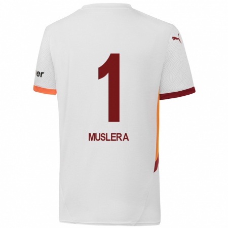 Kandiny Férfi Fernando Muslera #1 Fehér Sárga Piros Idegenbeli Jersey 2024/25 Mez Póló Ing