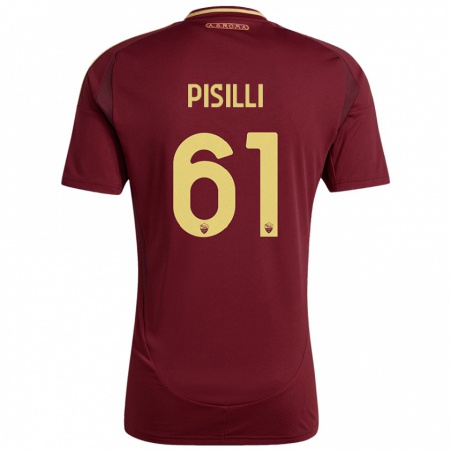 Kandiny Női Niccolò Pisilli #61 Vörös Barna Arany Hazai Jersey 2024/25 Mez Póló Ing