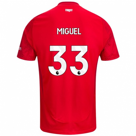 Kandiny Gyermek Carlos Miguel #33 Piros Fehér Hazai Jersey 2024/25 Mez Póló Ing