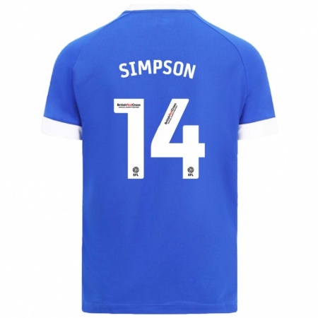 Kandiny Gyermek Jasmine Simpson #14 Égszínkék Hazai Jersey 2024/25 Mez Póló Ing