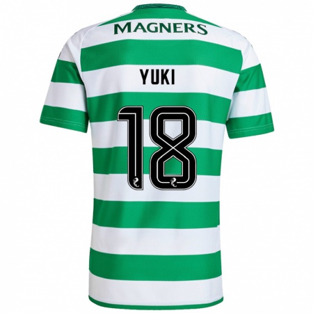 Kandiny Gyermek Yuki Kobayashi #18 Zöld Fehér Hazai Jersey 2024/25 Mez Póló Ing