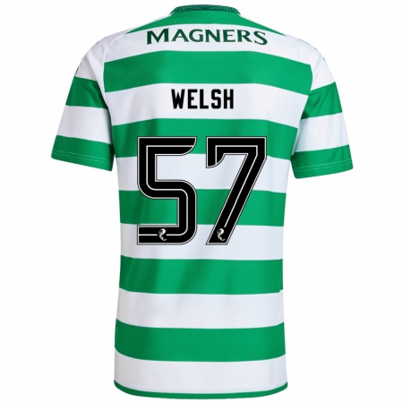 Kandiny Gyermek Stephen Welsh #57 Zöld Fehér Hazai Jersey 2024/25 Mez Póló Ing