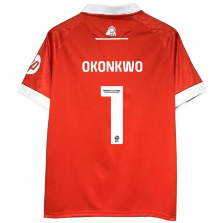 Kandiny Gyermek Arthur Okonkwo #1 Piros Fehér Hazai Jersey 2024/25 Mez Póló Ing