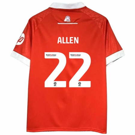 Kandiny Gyermek Keren Allen #22 Piros Fehér Hazai Jersey 2024/25 Mez Póló Ing