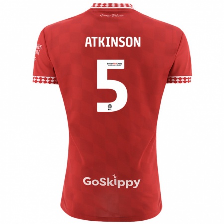 Kandiny Gyermek Rob Atkinson #5 Piros Hazai Jersey 2024/25 Mez Póló Ing