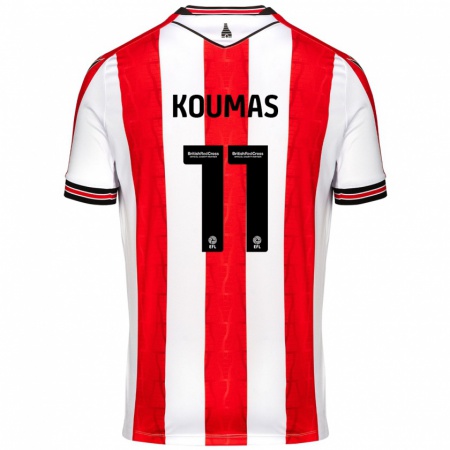 Kandiny Gyermek Lewis Koumas #11 Piros Fehér Hazai Jersey 2024/25 Mez Póló Ing