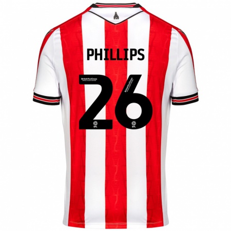 Kandiny Gyermek Ashley Phillips #26 Piros Fehér Hazai Jersey 2024/25 Mez Póló Ing